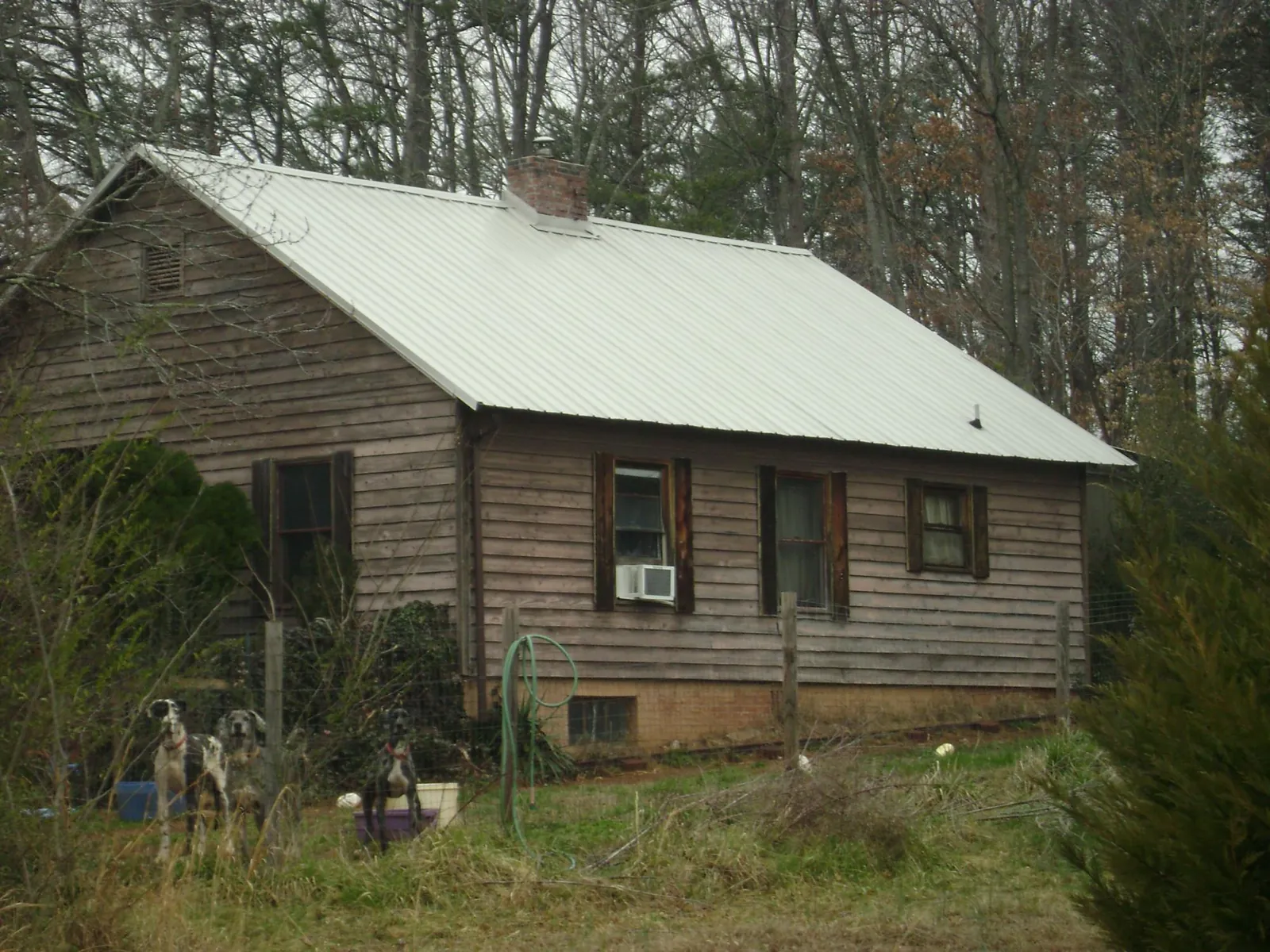 White metal roof on an old wood sided farmhouse, from a Asphalt Shingle Roof Repair job in Berry